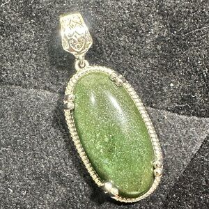 Vtg: Signed STS Karis Sterling Aventurine Pendant